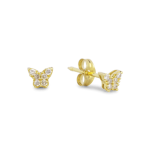 Gouden oorsteker in vorm van vlinder bezet met diamanten