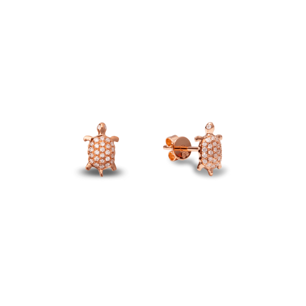 Diamanten oorknop schildpad in roségoud